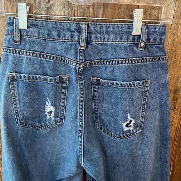 Studio Only 34 Blue Denim HighWaisted Raw Hem Wide Leg Distressed Jeans - Picture 9 of 13